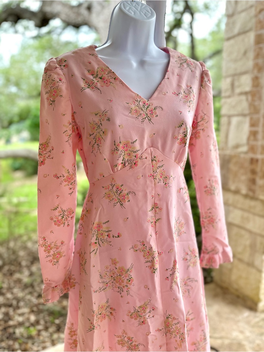 STUNNING Handmade Cottagecore Vintage Pink Floral Long Sleeve Maxi Dress - Picture 9 of 16